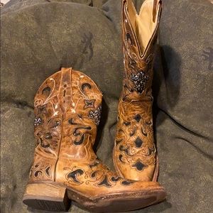 Corral Brown with Black Sequin Inlay Square Toe